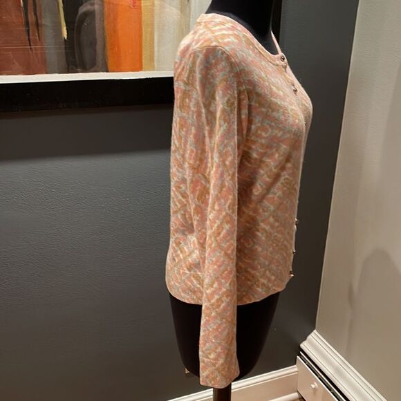 Talbots pastel print soft lambs wool, nylon, angora rabbit hair blend cardigan - Picture 3 of 5